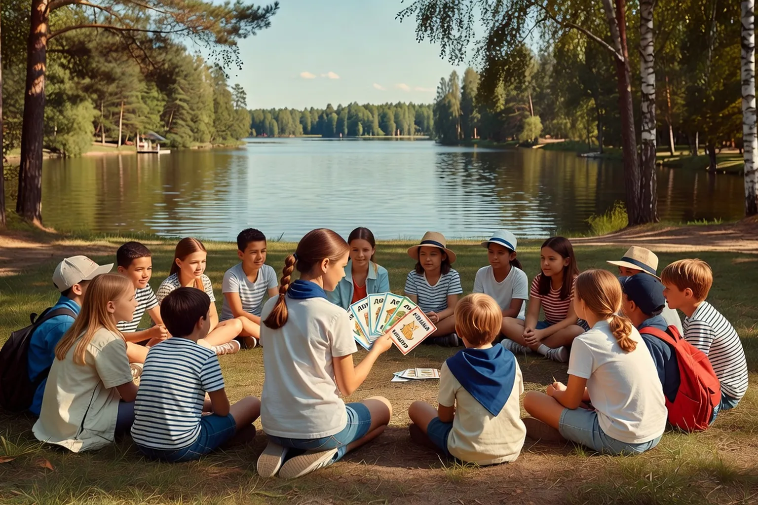 Enfants participant à un camp d'été linguistique russe, activités en plein air