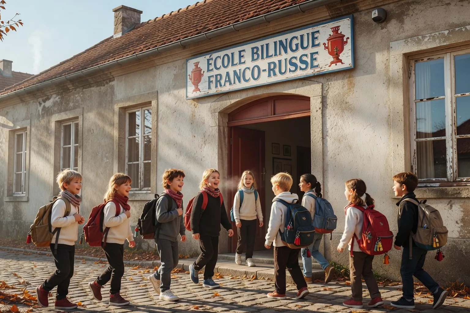 École russe du samedi en France : enfants réunis en classe associative