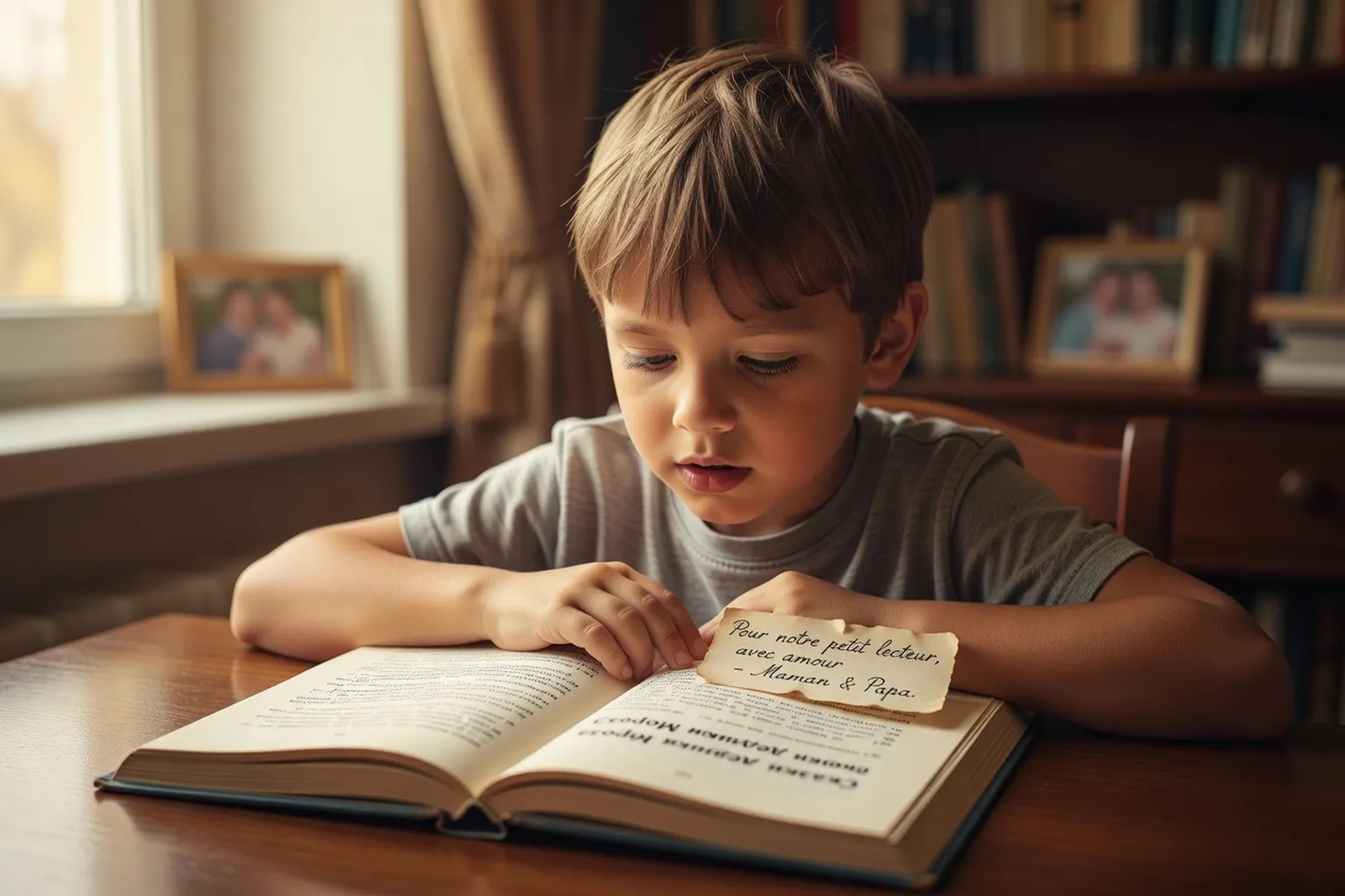 Enfant lisant un livre en russe pendant un cours particulier