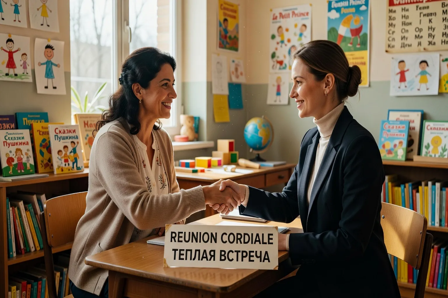 Réunion entre parents et enseignant au sujet d'un enfant bilingue