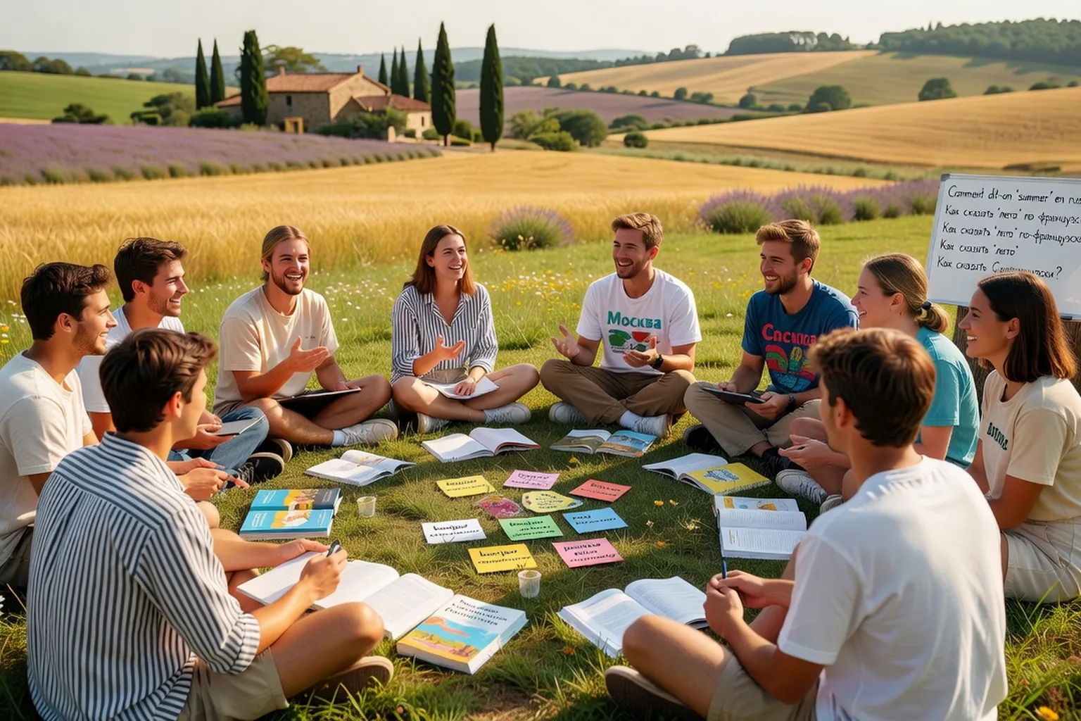 Adultes en immersion linguistique russe dans un camp d'été en France