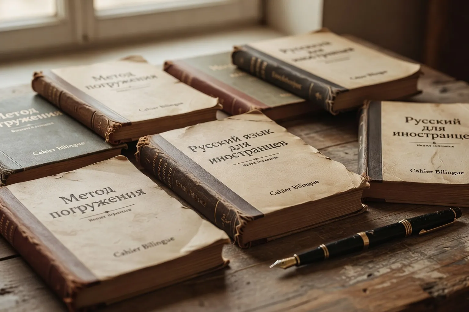 Cahier ouvert avec méthode russe et cassettes audio