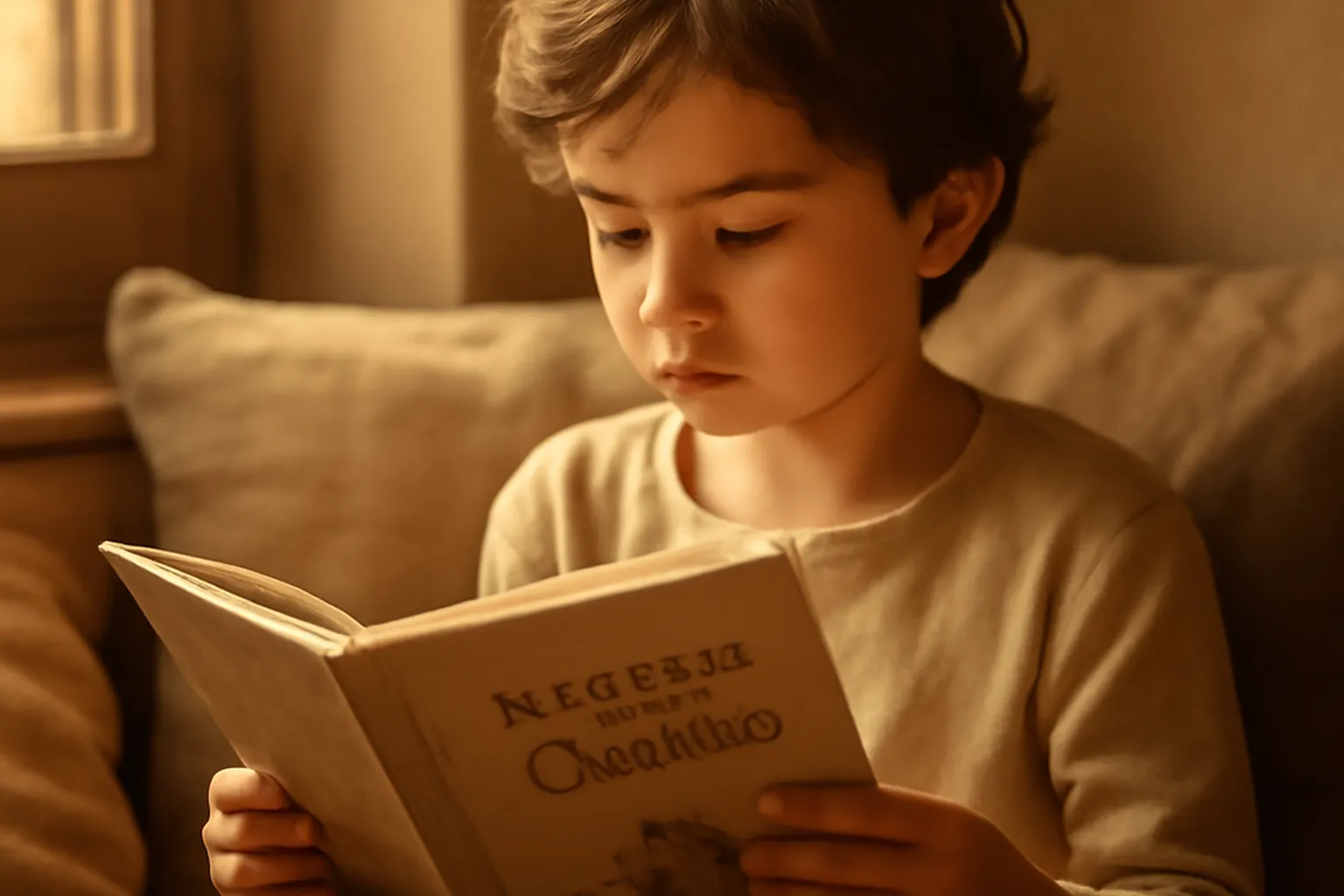 Enfant lisant un livre russe a la maison apres l ecole