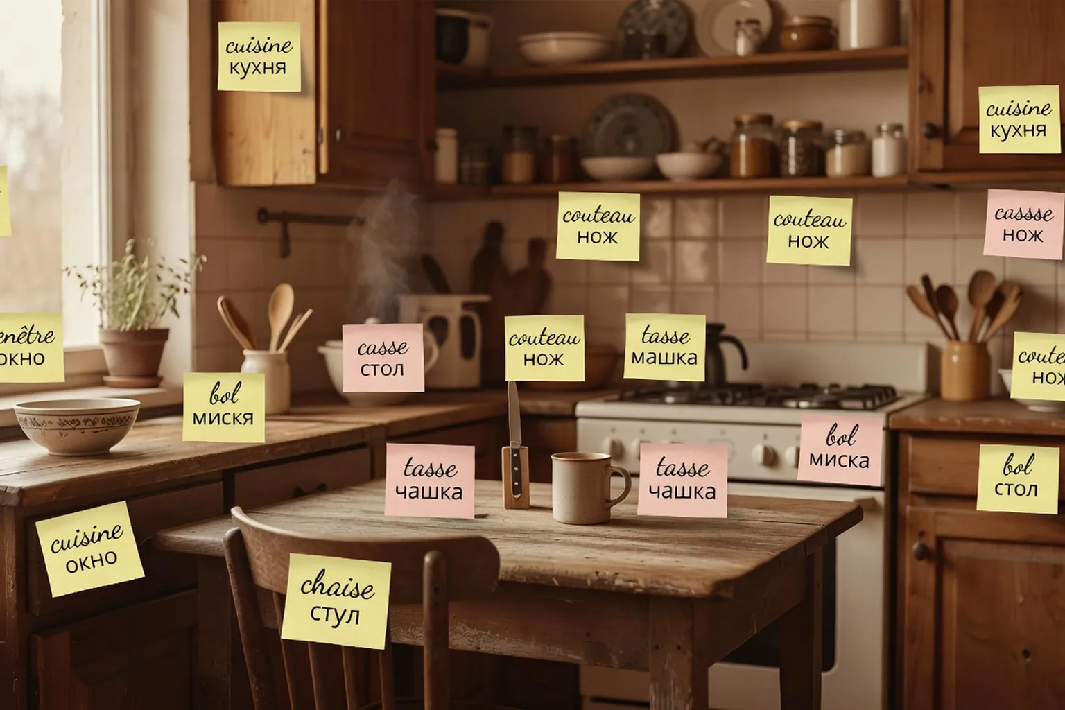 Bibliotheque familiale avec livres bilingues francais et russes alignes