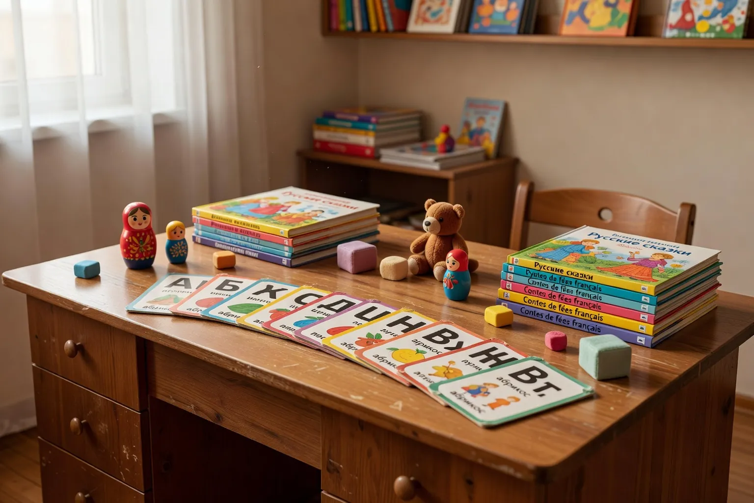 Cabinet d'orthophoniste avec materiel d'apprentissage bilingue