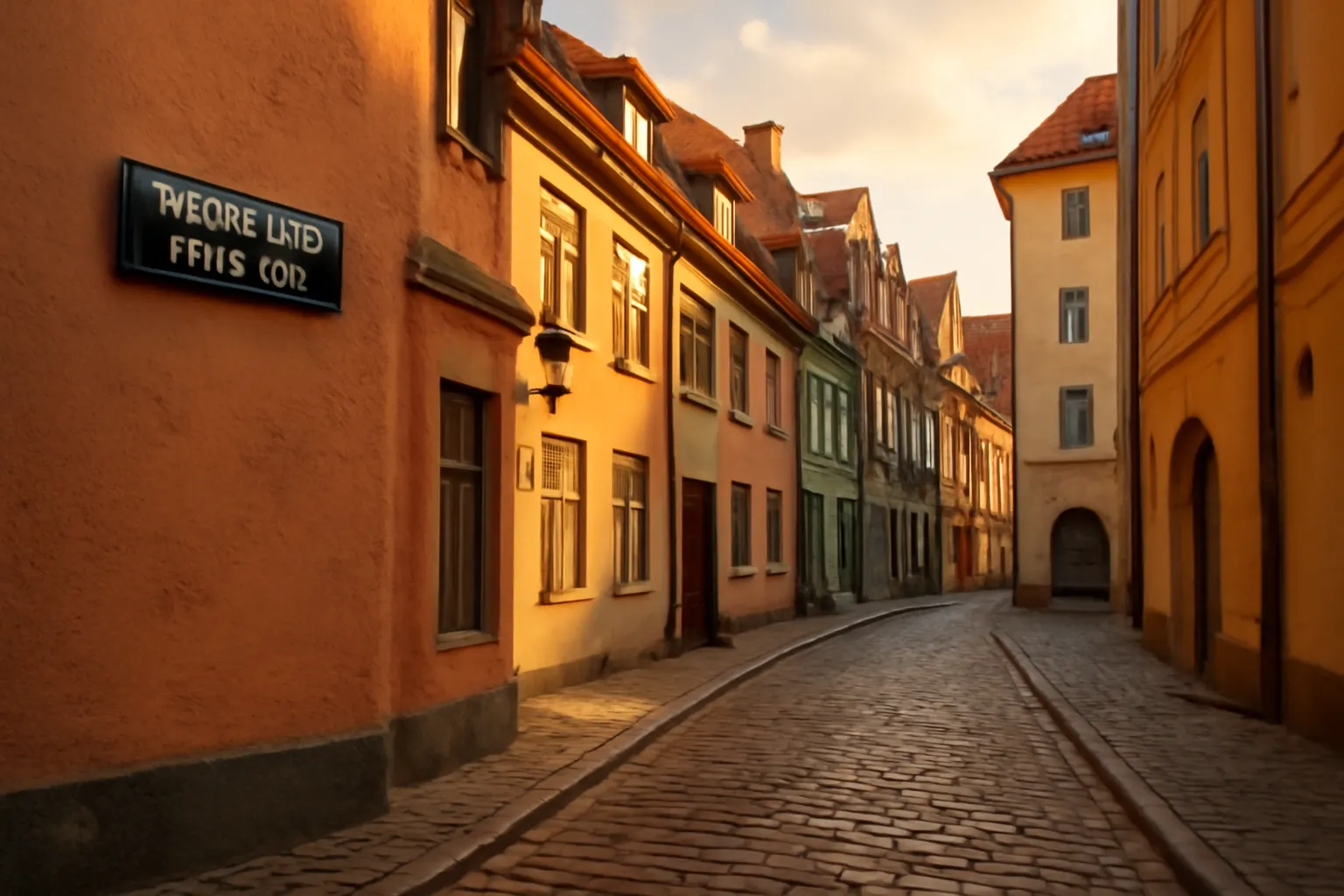 Rue de la vieille ville de Riga avec enseignes bilingues russo-lettonnes, ambiance européenne